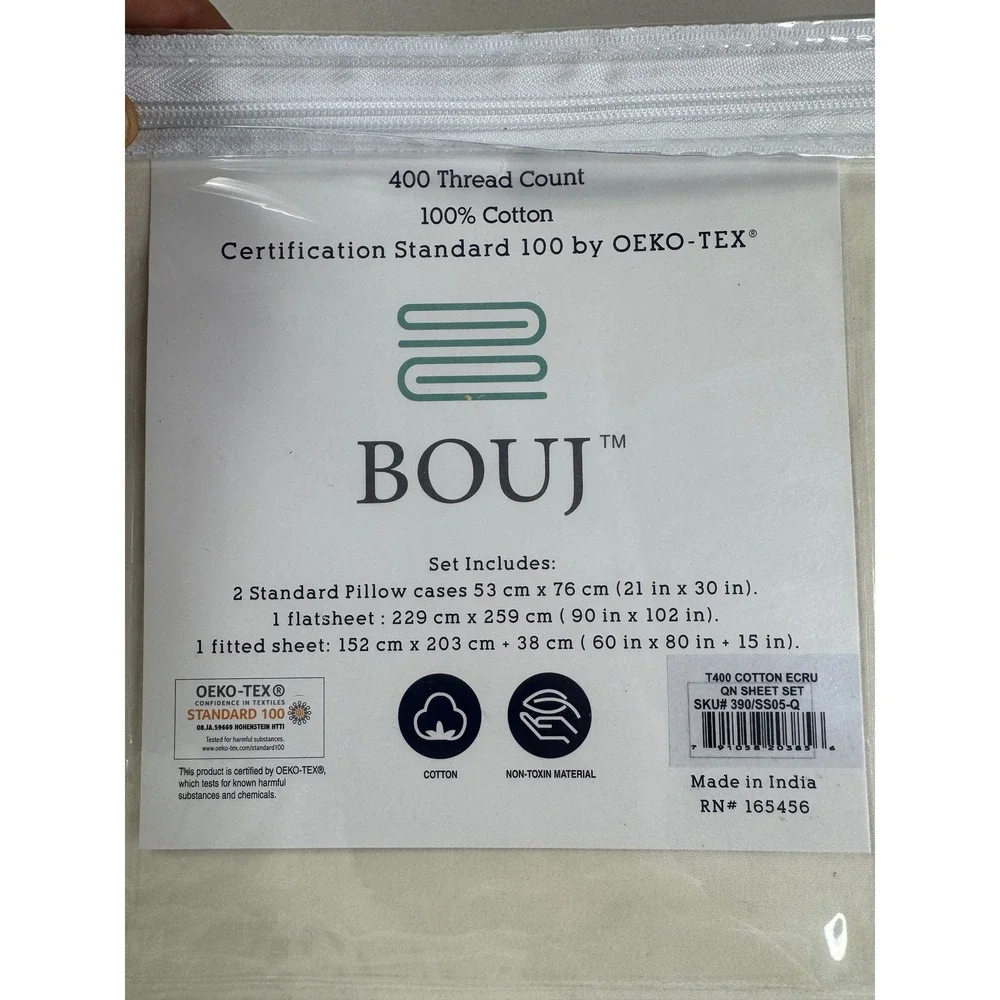 BOUJ Queen Sheet Set 400 Thread Count 100% Cotton Ecru OEKO-TEX Certified 4pc